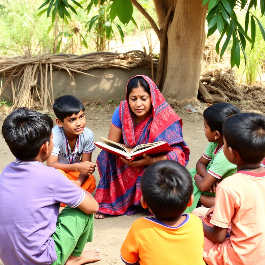 Volunteer reading to rural children