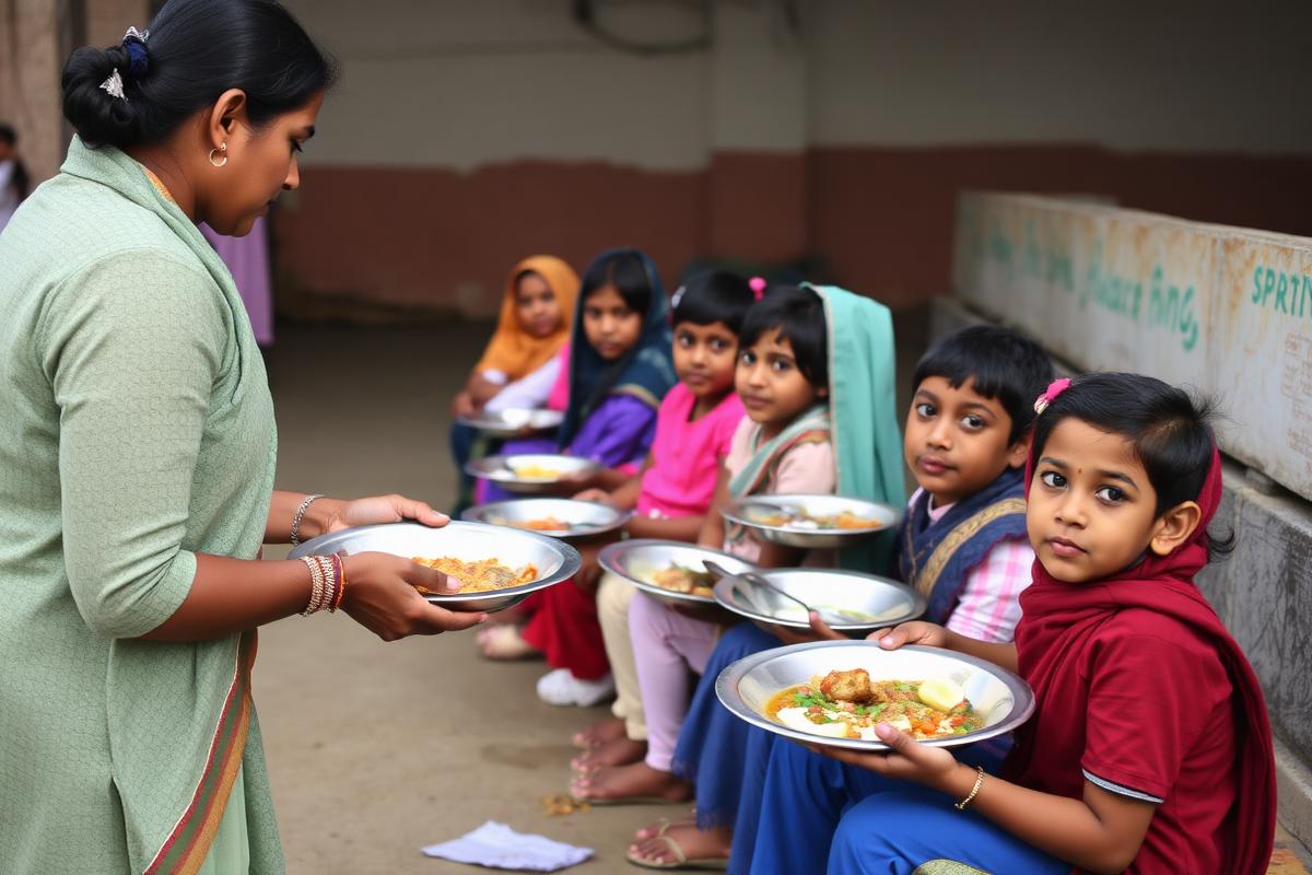 Volunteer serving meals to children